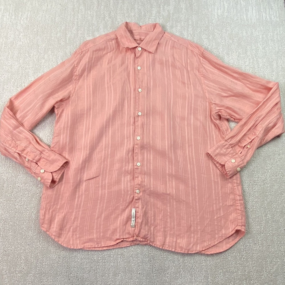 Tommy Bahama Button Down Shirt Mens XL Orange Linen Long Sleeve